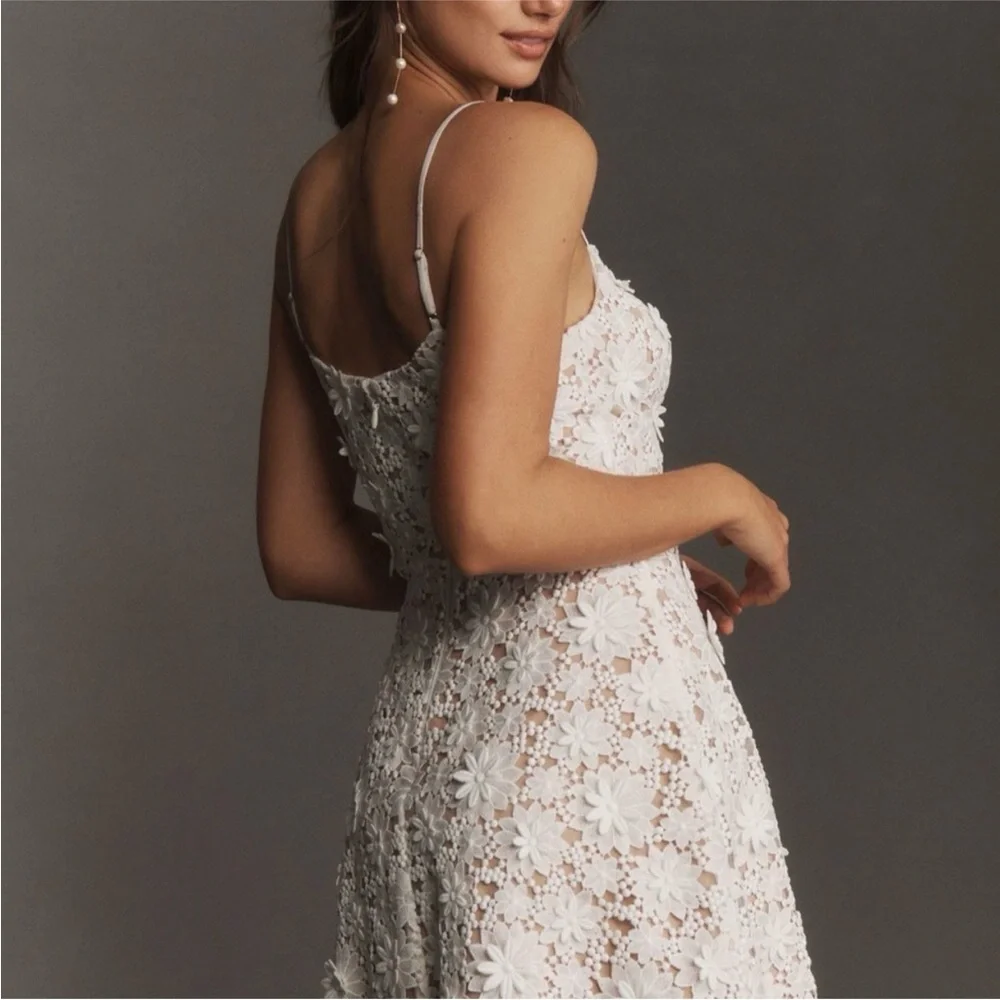 White Floral Lace Spaghetti-Strap Dress - Picture 2 of 2